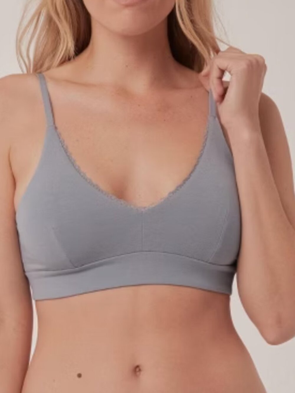 PACT Organic Cotton Pretty Plunge Bralette XL Smoke Gray Blue Like New